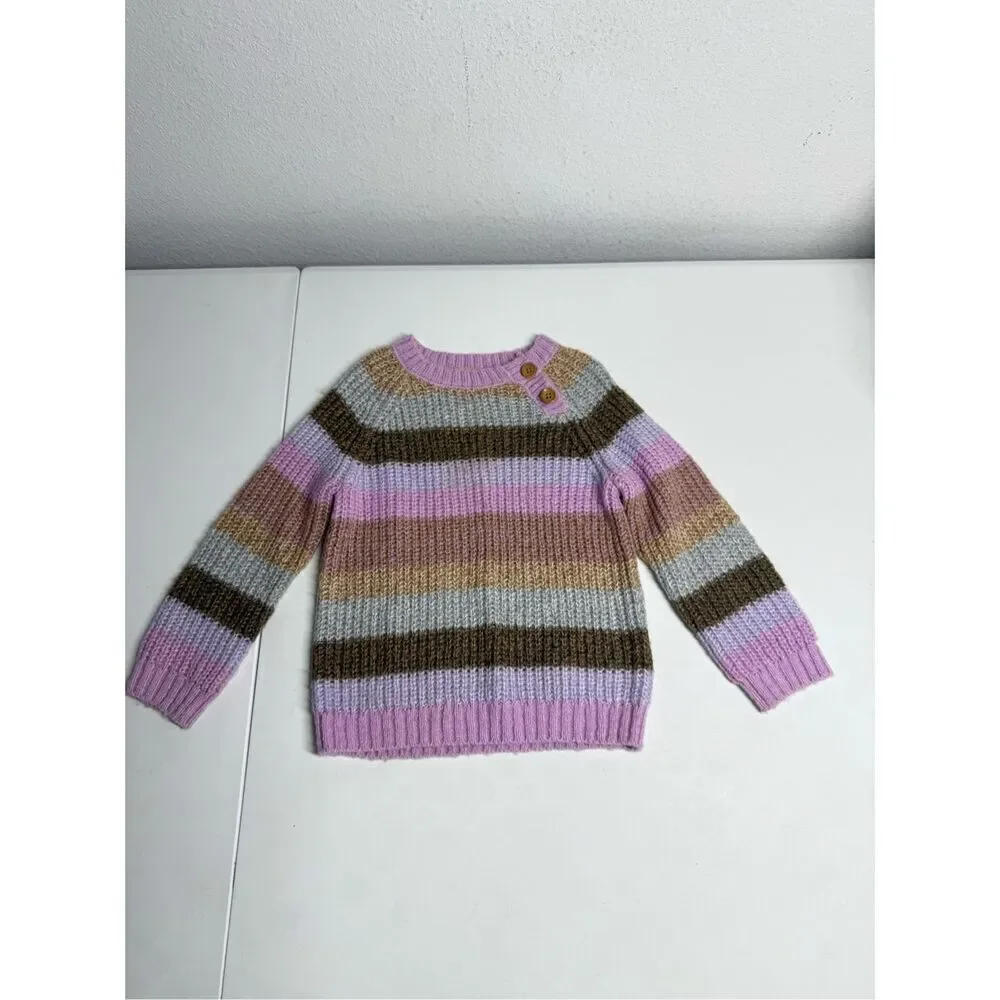 OshKosh B’gosh Brown Lavender Striped Cable Knit Sweater Sz 2T Girl